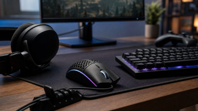 Mouse, teclado y audífonos para una estación de eSports
